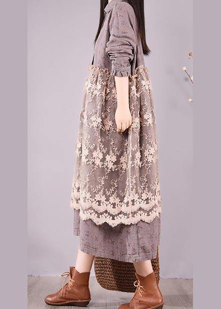 Organic Gray Print Wardrobes Patchwork Lace Long Spring Dresses