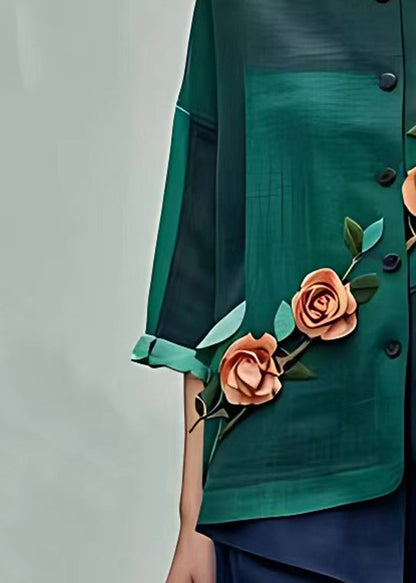 Organic Green Asymmetrical Wrinkled Shirt Half Sleeve