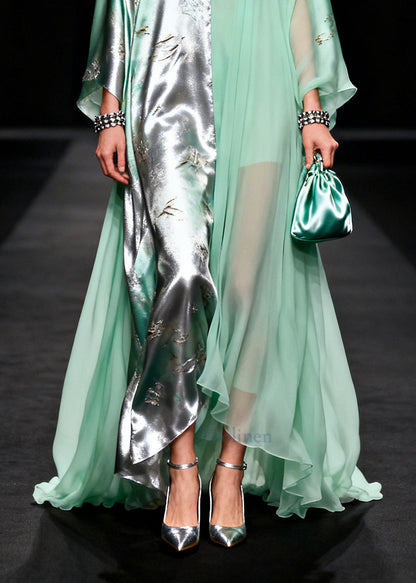 Organic Green Asymmetrical Patchwork Exra Large Hem Chiffon Party Dress Summer