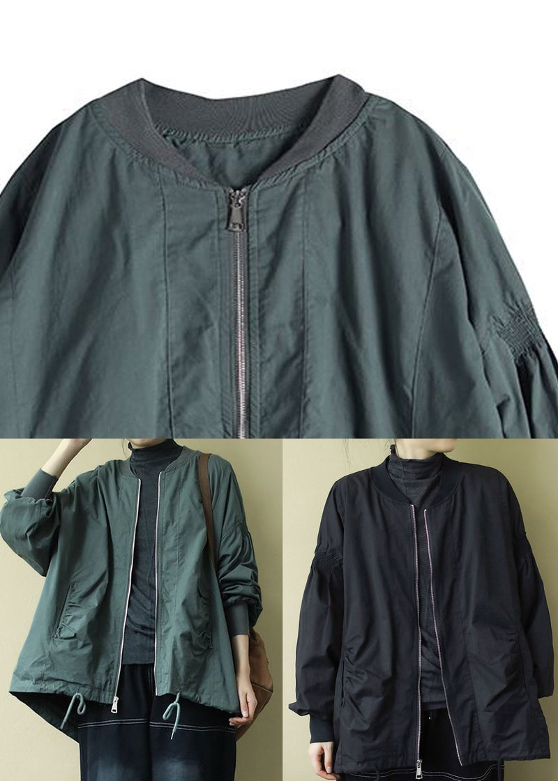 Organic Green O-neck Zip Up Low High Design Coat Long Sleeve