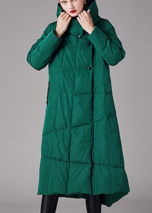 Organic Green Stand Collar Pockets Asymmetrical Design Winter Duck Down Coat