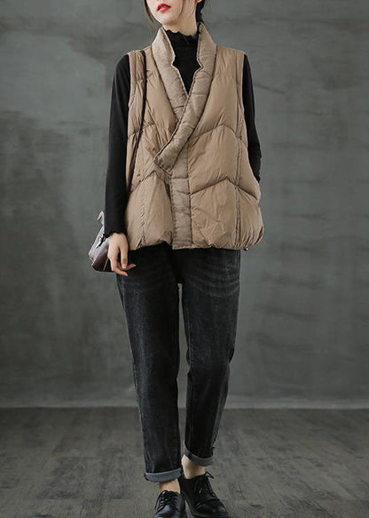 Organic Khaki Pockets Loose Winter Puffer Vest
