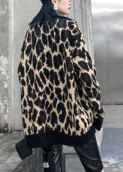 Organic Leopard Coats Cotton Lapel Zippered Outwear