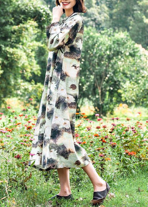 Organic Lotus Quilting Dresses Stand Collar Chinese Button Robes Spring Dresses