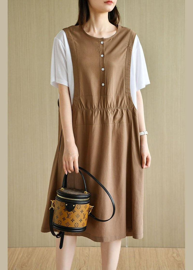 Organic Navy Patchwork Button Summer Short Sleeve Sundress