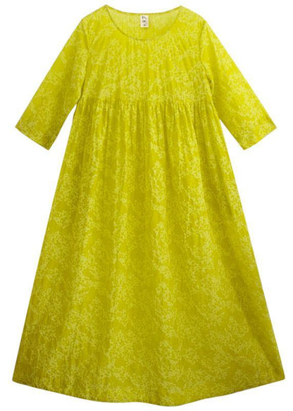 Organic O Neck Cinched Long Shirts Lnspiration Yellow Print Kaftan Dresses