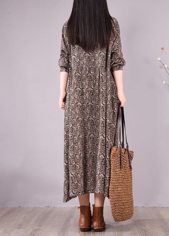 Organic O Neck Pockets Spring Tunics Shape Black Print Long Dress