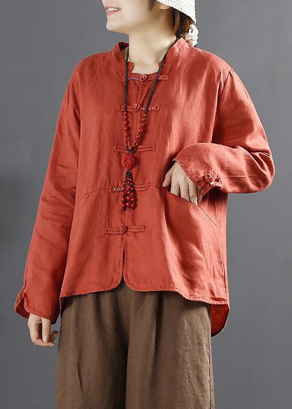 Organic Orange Chinese Button Silhouette Blouses