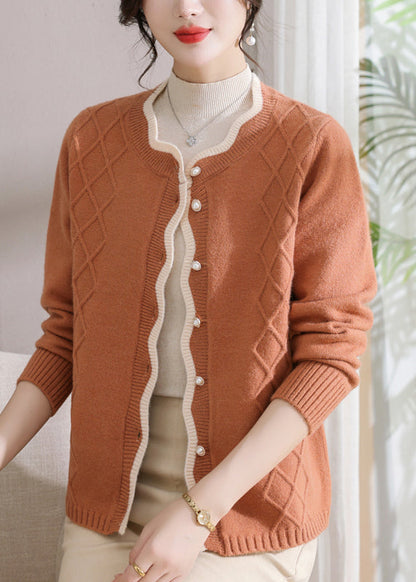 Organic Orange O-neck Button Cotton Knit Cardigans Fall