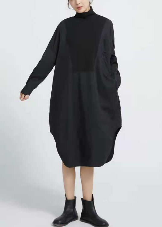 Organic Patchwork Cotton Asymmetrical Hem Black Maxi Dresses