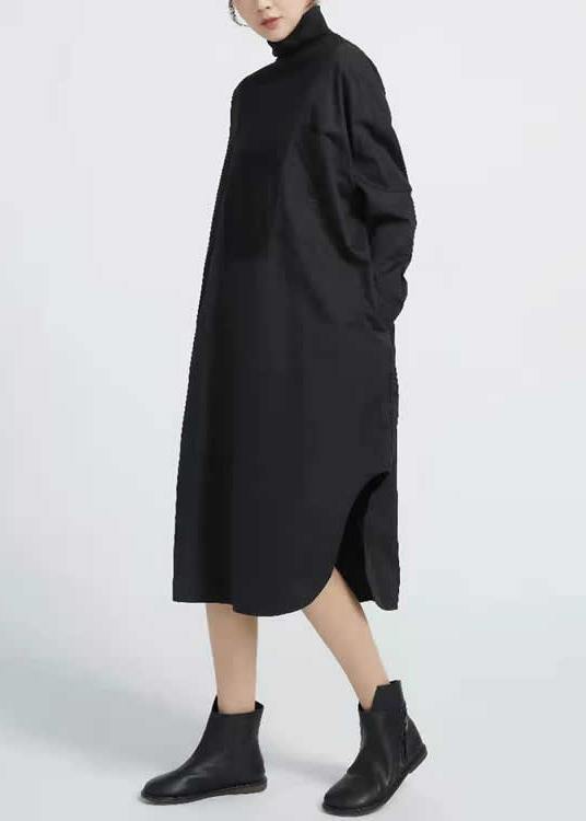 Organic Patchwork Cotton Asymmetrical Hem Black Maxi Dresses