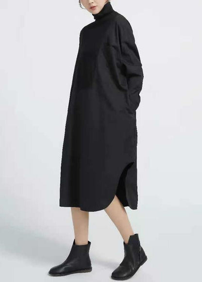 Organic Patchwork Cotton Asymmetrical Hem Black Maxi Dresses