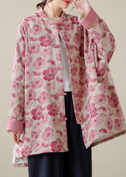 Organic Gray Crane Oversized Print Fine Cotton Filled Coat Outwear Winter