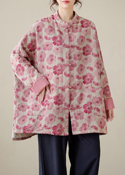 Organic Gray Crane Oversized Print Fine Cotton Filled Coat Outwear Winter