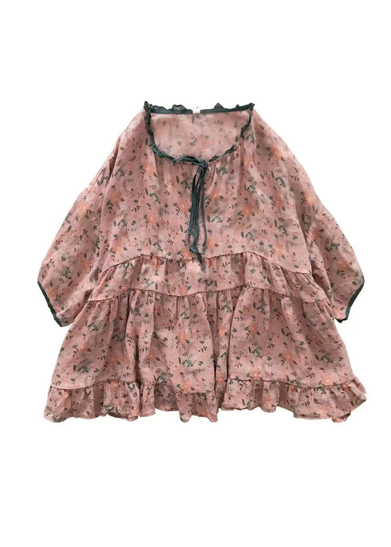 Organic Black Plaid Ruffled Print Lace Up Cotton Shirts Half Sleeve