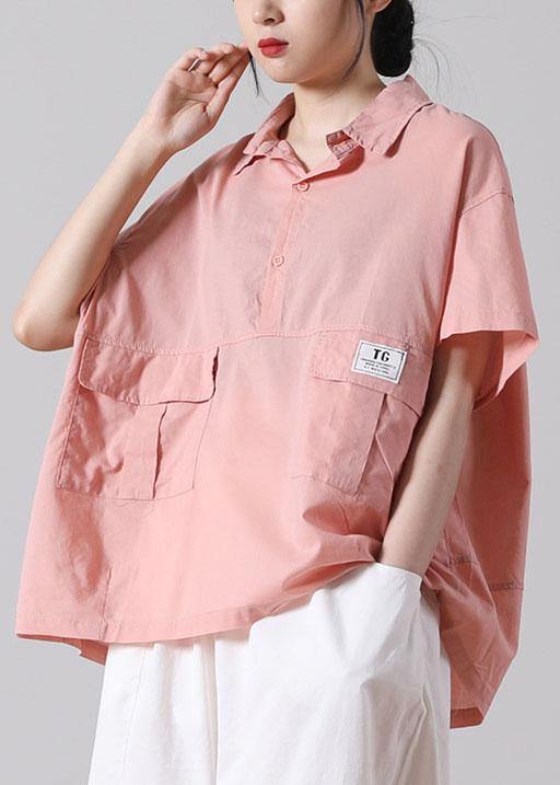 Organic Pink Low High Design Cotton Short Sleeve Blouses