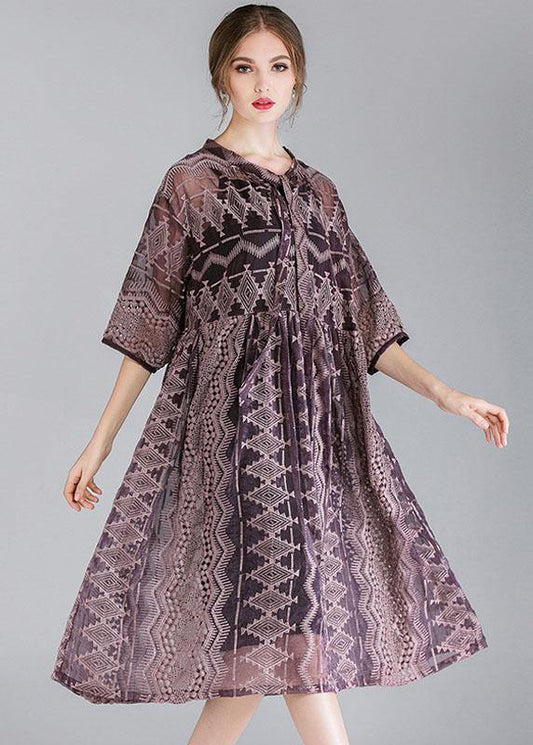 Organic Purple Chiffon Spring Half Sleeve Two Pieces Set