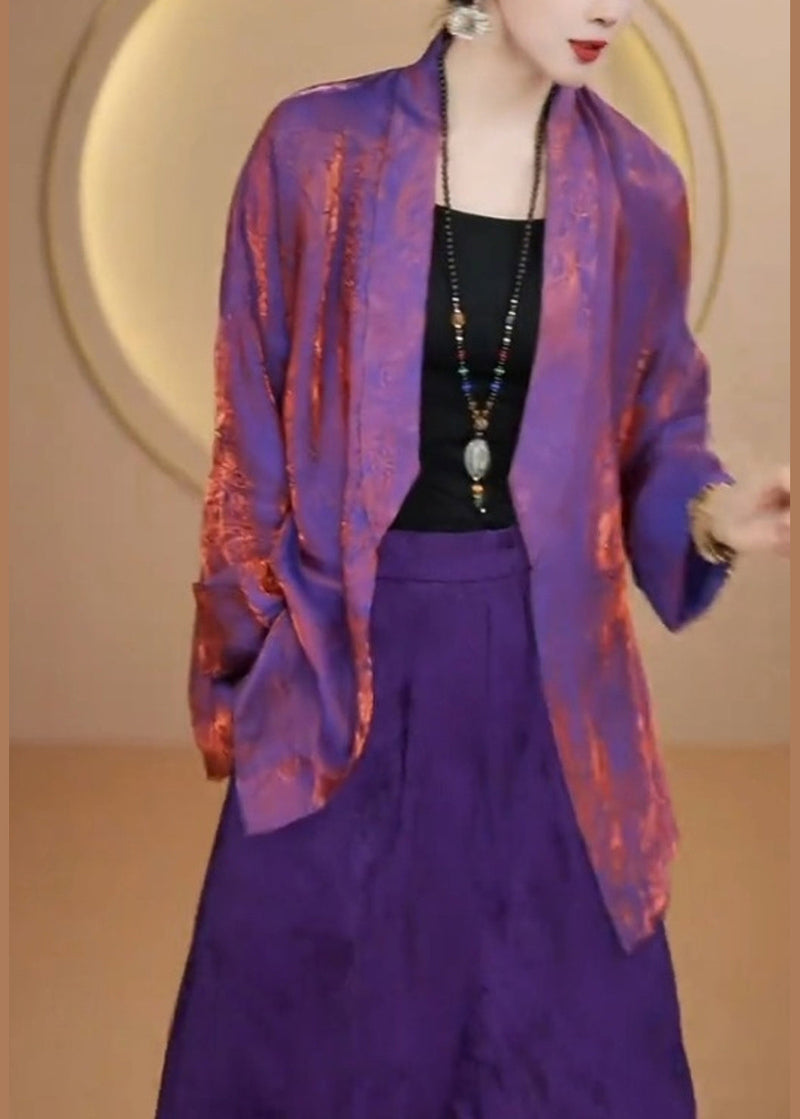 Organic Purple V Neck Jacquard Silk Cardigan Fall
