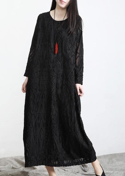 Organic Red Jacquard O-neck Loose Silk Dress Summer