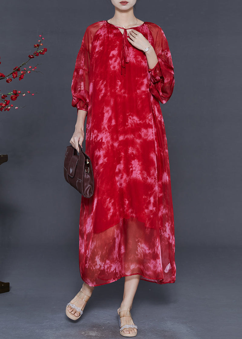 Organic Red Oversized Tie Dye Chiffon Robe Dresses Spring