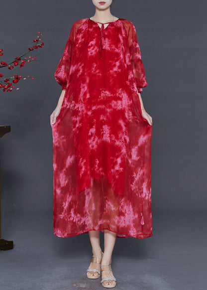 Organic Red Oversized Tie Dye Chiffon Robe Dresses Spring