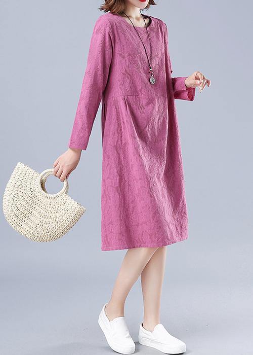 Organic Rose Jacquard Tunic O Neck Loose Spring Dresses