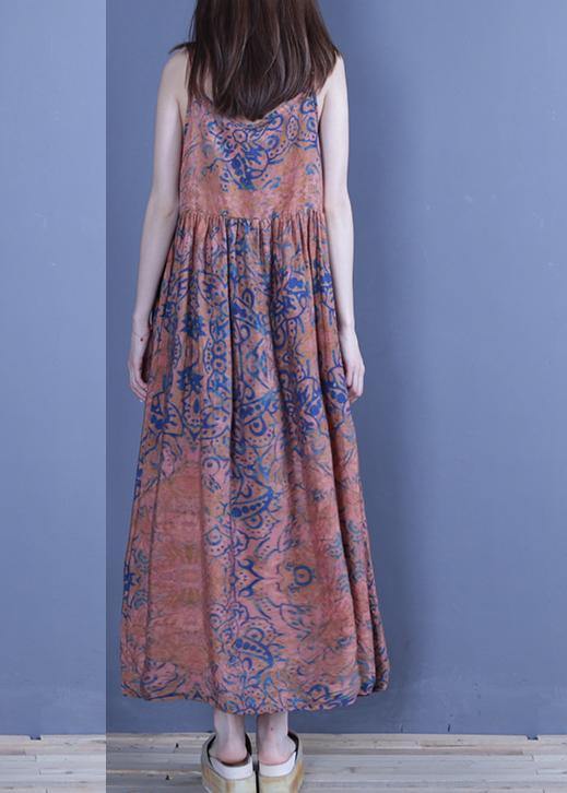 Organic Spaghetti Strap Cotton Summer Tunics Shirts Blue Print a Line Dress