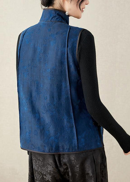 Organic Stand Collar Embroideried Button Silk Waistcoat Spring
