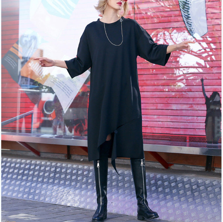 Organic Three Quarter Sleeve Cotton Tunic Top Fine Catwalk Black Tunic Dresses