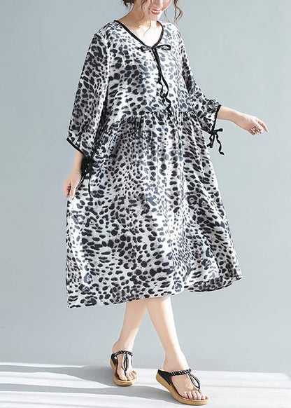 Organic V Neck Half Sleeve Lnspiration Gray Leopard a Line Dresses