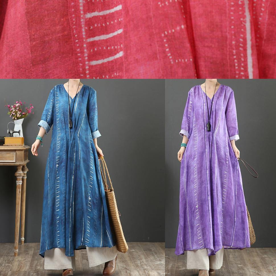 Organic V Neck Large Hem Spring Tunic Dress Red Loose Dress