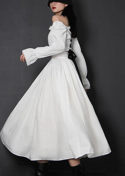Organic White Feathers High Waist Cinched Patchwork Summer Cotton Skirts