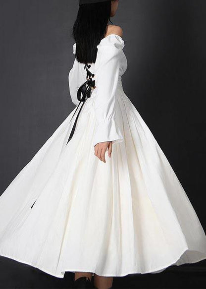 Organic White Feathers High Waist Cinched Patchwork Summer Cotton Skirts