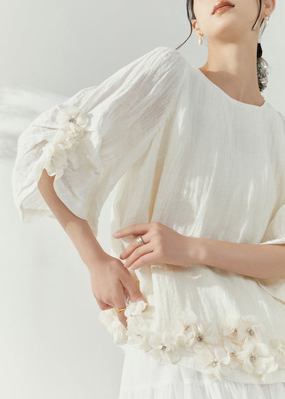 Organic White O-neck Rivet Top Summer
