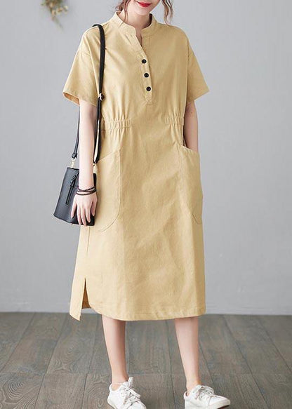 Organic Yellow Cinched Pockets Summer Cotton Dress