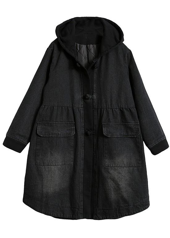 Organic Yellow Hooded Button Pockets Patchwork Winter Cotton Long Sleeve Coat