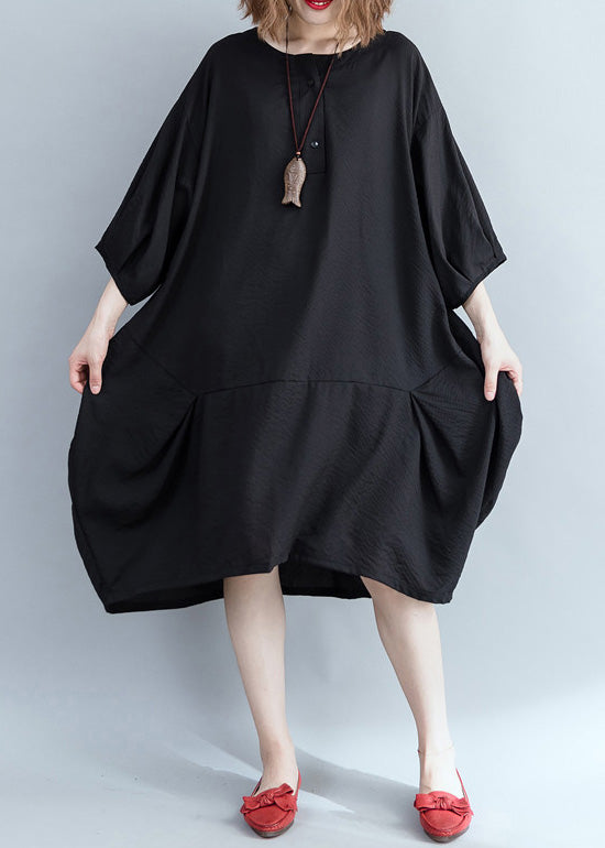 Organic Black Cotton Clothes Stylish Work Patchwork Knee Summer Dresses