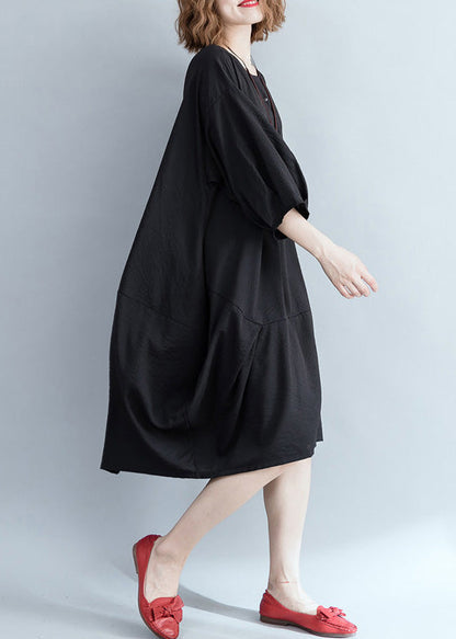 Organic Black Cotton Clothes Stylish Work Patchwork Knee Summer Dresses