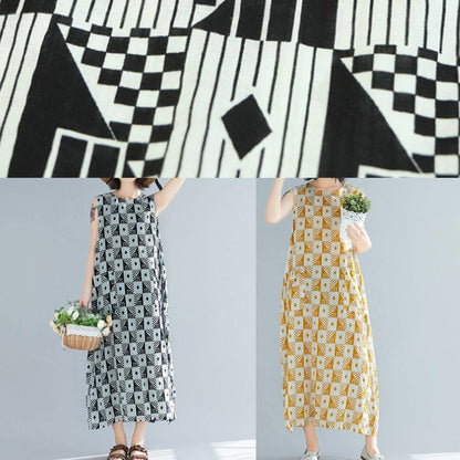 Organic Black Geometric Cotton O Neck Sleeveless Long Summer Dresses
