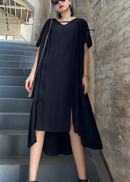 Organic Black Tunics V Neck Cinched Maxi Summer Dresses