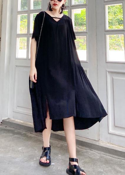 Organic Black Tunics V Neck Cinched Maxi Summer Dresses
