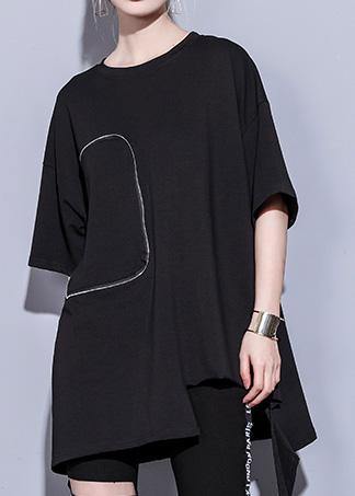 Organic Black Cotton Long Shirts Half Sleeve Cotton Summer Blouse