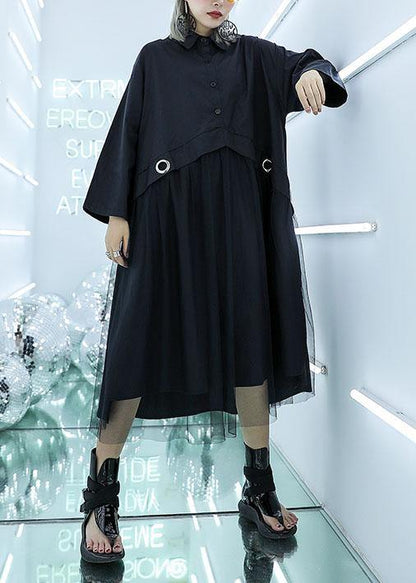Organic Black Cotton Clothes High Waist Art Patchwork Dress