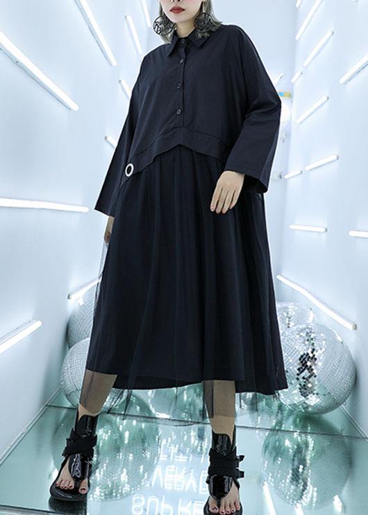 Organic Black Cotton Clothes High Waist Art Patchwork Dress