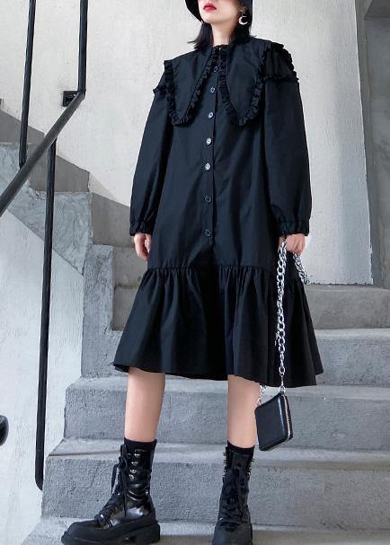 Organic Black Cotton Clothes Shirt Art Ruffles Dress