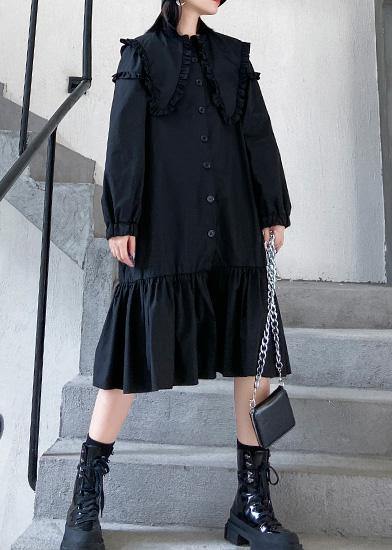 Organic Black Cotton Clothes Shirt Art Ruffles Dress
