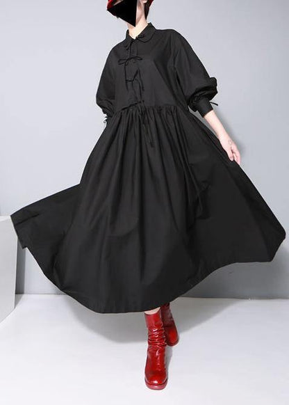 Organic Black Cotton Dresses Peter Pan Collar Cotton Bow Dress