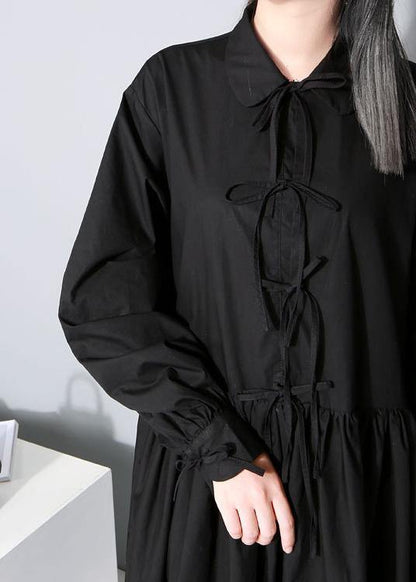 Organic Black Cotton Dresses Peter Pan Collar Cotton Bow Dress
