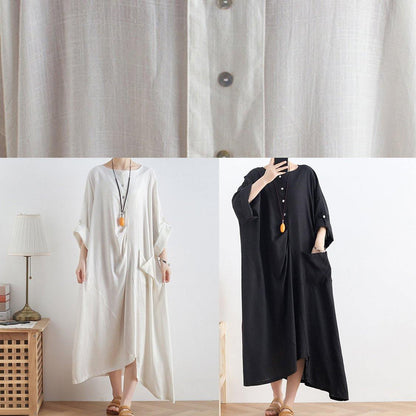 Organic Black Cotton Dresses O Neck Asymmetric Maxi Summer Dresses