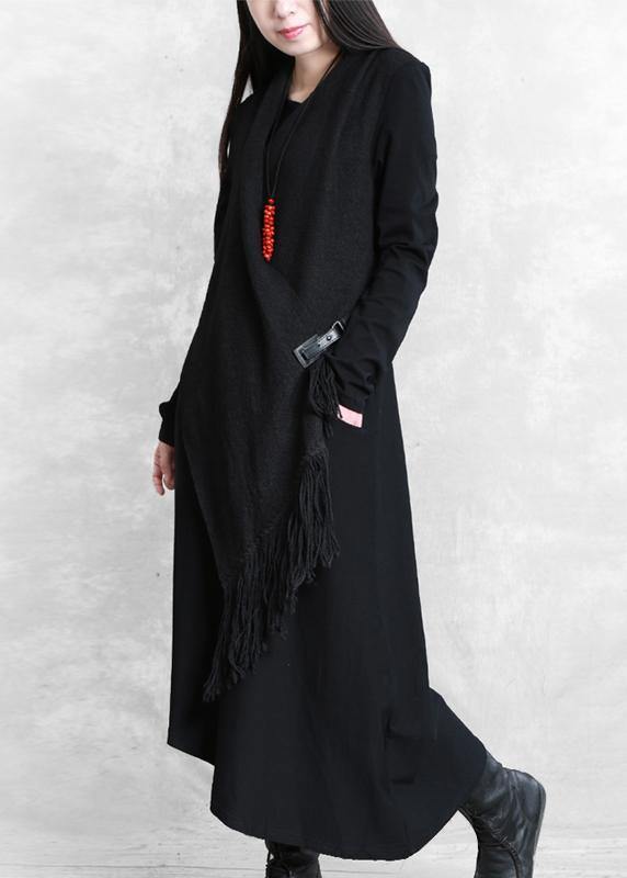 Organic Black Cotton Quilting Clothes False Two Pieces a Line Asymmetric Dresses